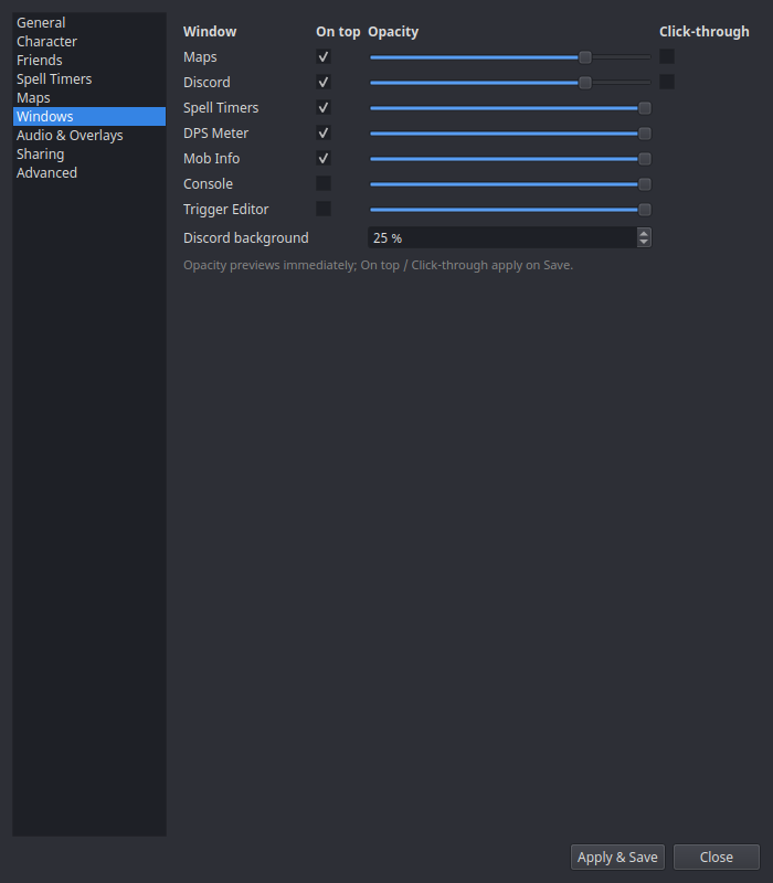 Windows settings