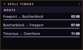 Boat timers in the Boats section of the Spell Timers window