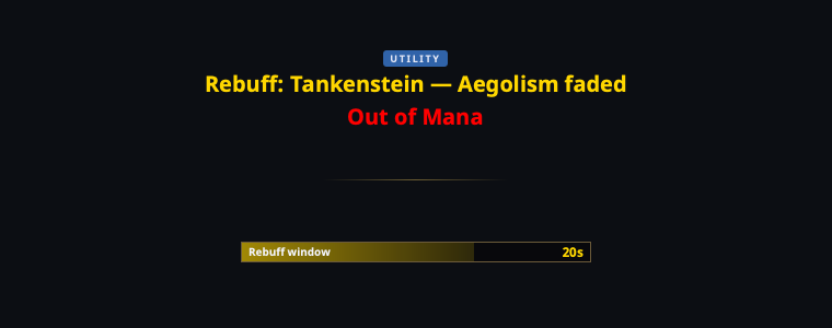 The Event Overlay's Utility section with rebuff and out-of-mana lines