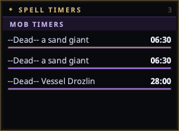 The Mob Timers section with --Dead-- respawn countdowns