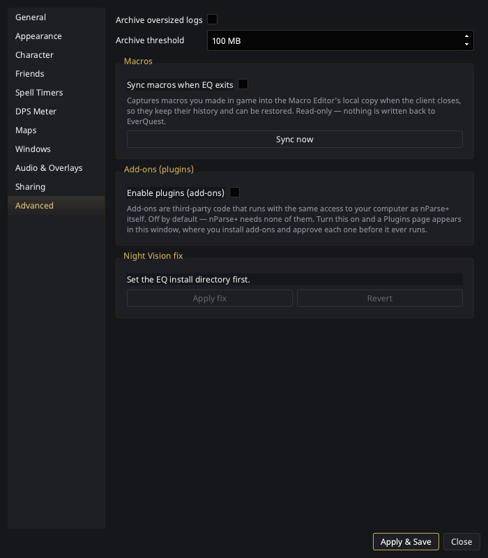 Advanced settings