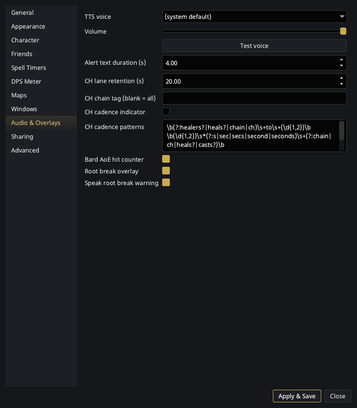 Audio & Overlays settings
