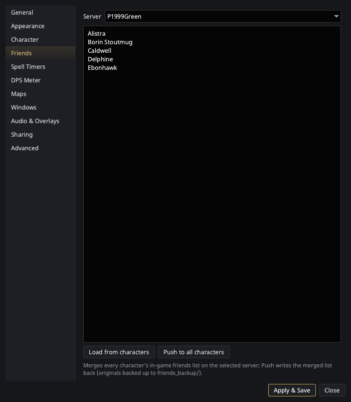 Friends settings