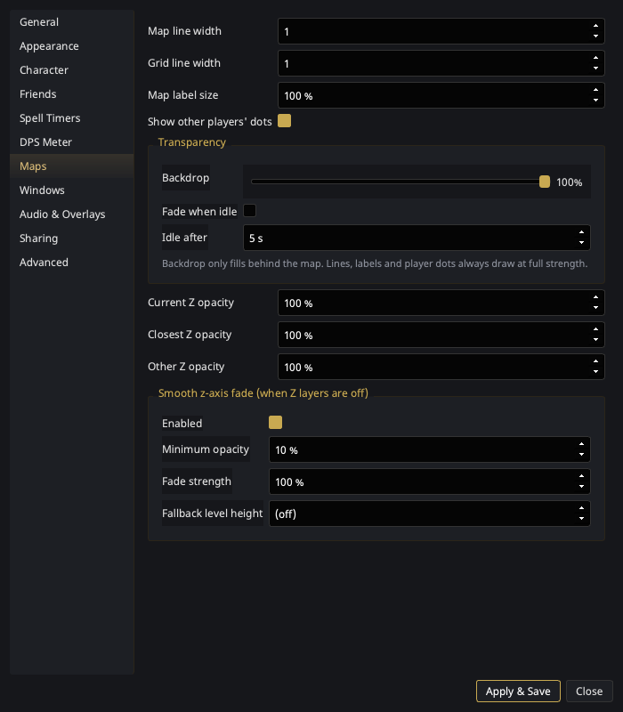 Maps settings