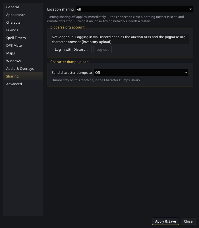 Sharing settings