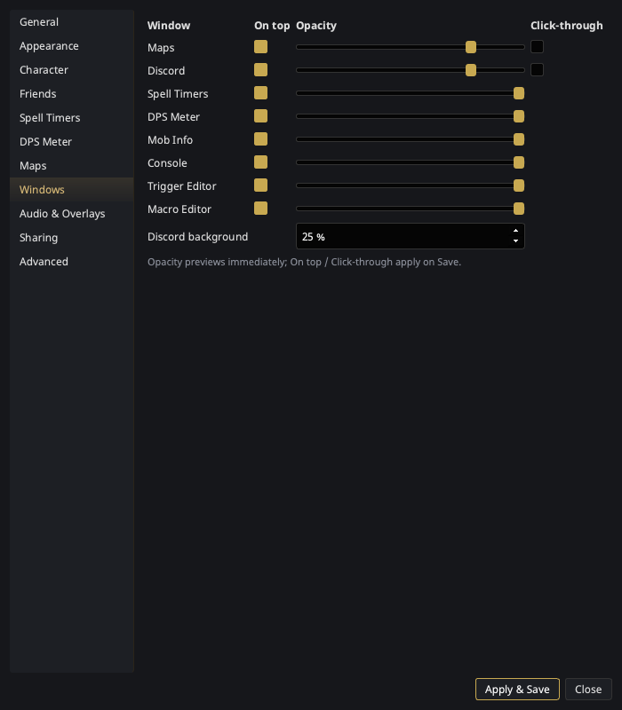 Windows settings