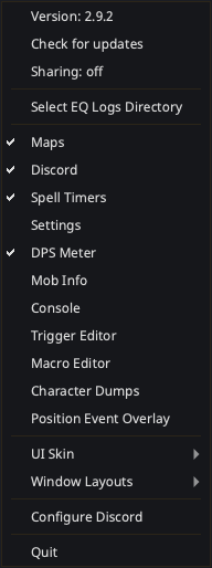The nParse+ tray menu