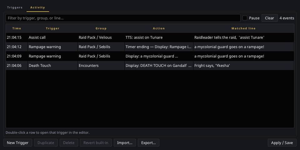The Activity tab