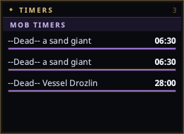 The Mob Timers section with --Dead-- respawn countdowns