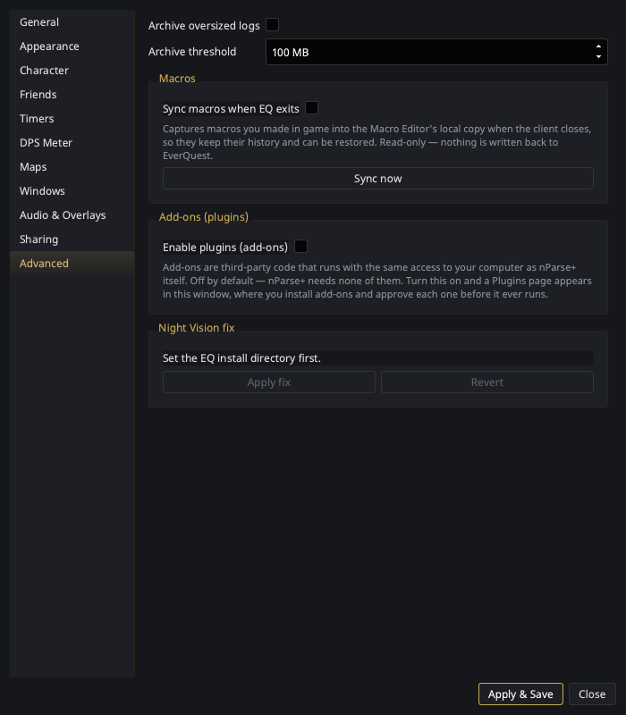Advanced settings