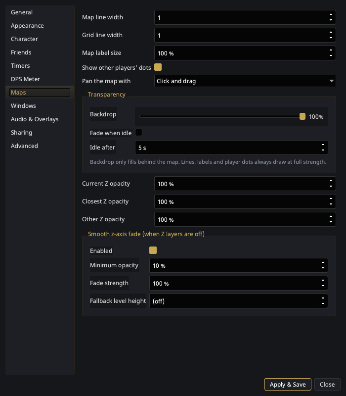 Maps settings