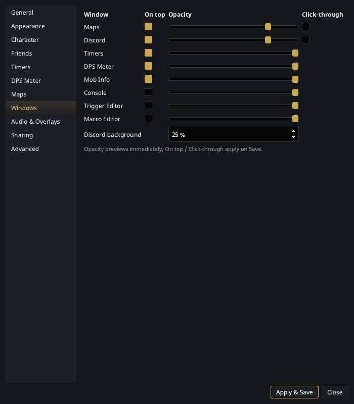 Windows settings