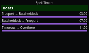 Boat timers in the Boats section of the Spell Timers window