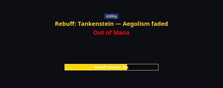 The Event Overlay's Utility section with rebuff and out-of-mana lines