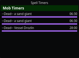The Mob Timers section with --Dead-- respawn countdowns