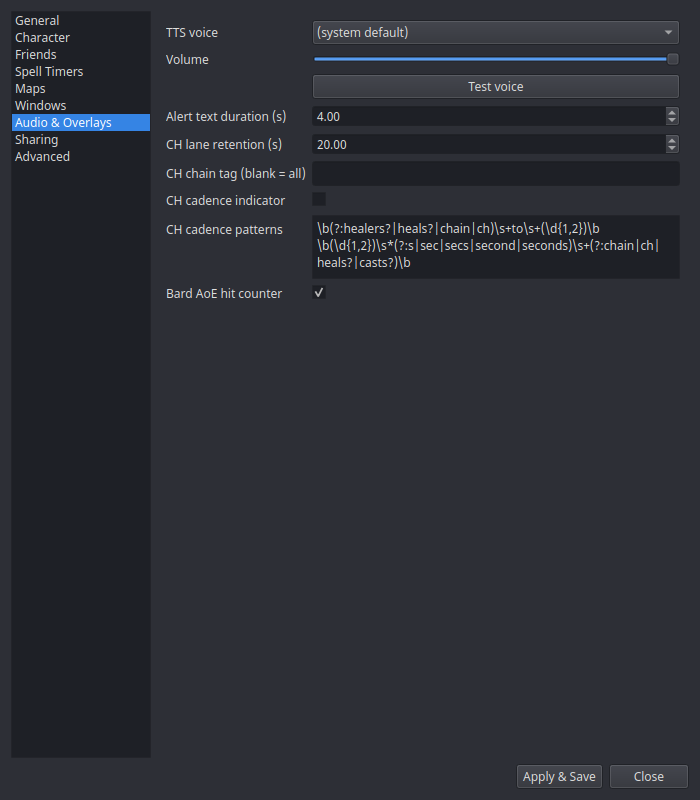 Audio & Overlays settings