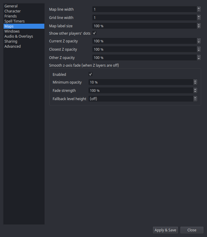 Maps settings