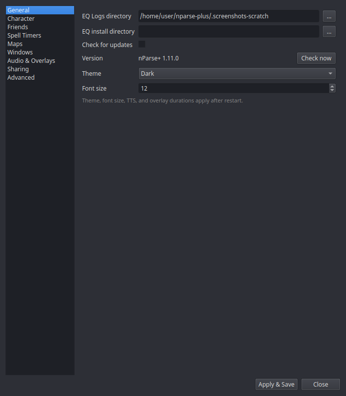 The Settings window