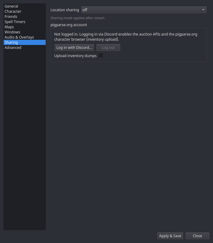 Sharing settings